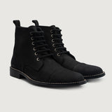 Knight Derby Black Nubuck Leather Boots For Men in Black Full-Grain Leather - Lateral Side Profile View | Buy Online