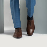 Tailored Rib Cuffs & Hem Craftsmanship Construction Detail on Director Wholecut Brown Leather Shoes For Men