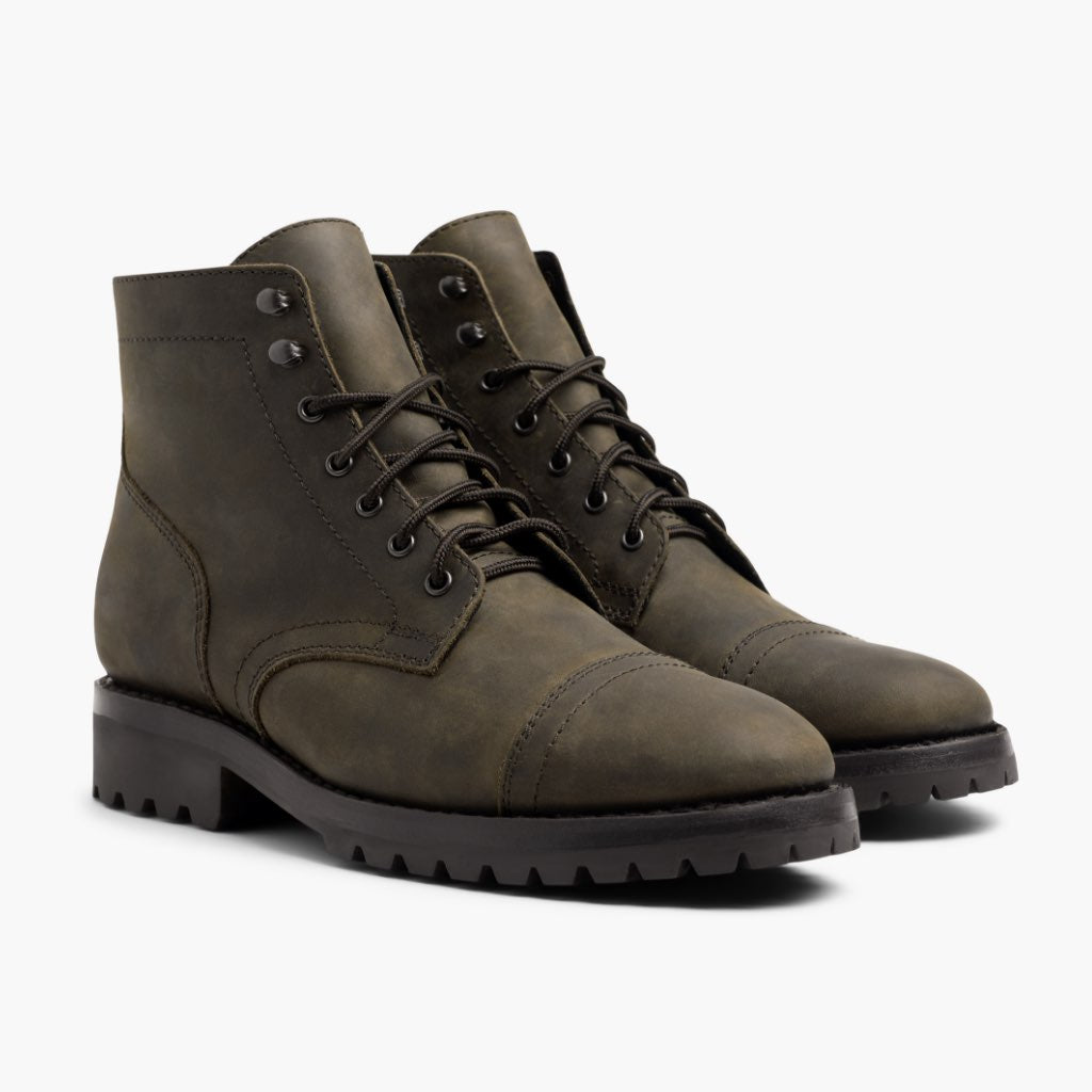 Captain StormKing® Dark Olive Matte Кожаные ботинки для Мужчин in Olive Full-Grain Leather - Вид сбоку | Купить в официальном онлайн-магазине