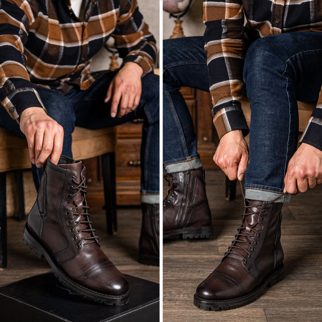 Tailored Rib Cuffs & Hem Craftsmanship Construction Detail on Casa Moto Old English Кожаные ботинки для Мужчин
