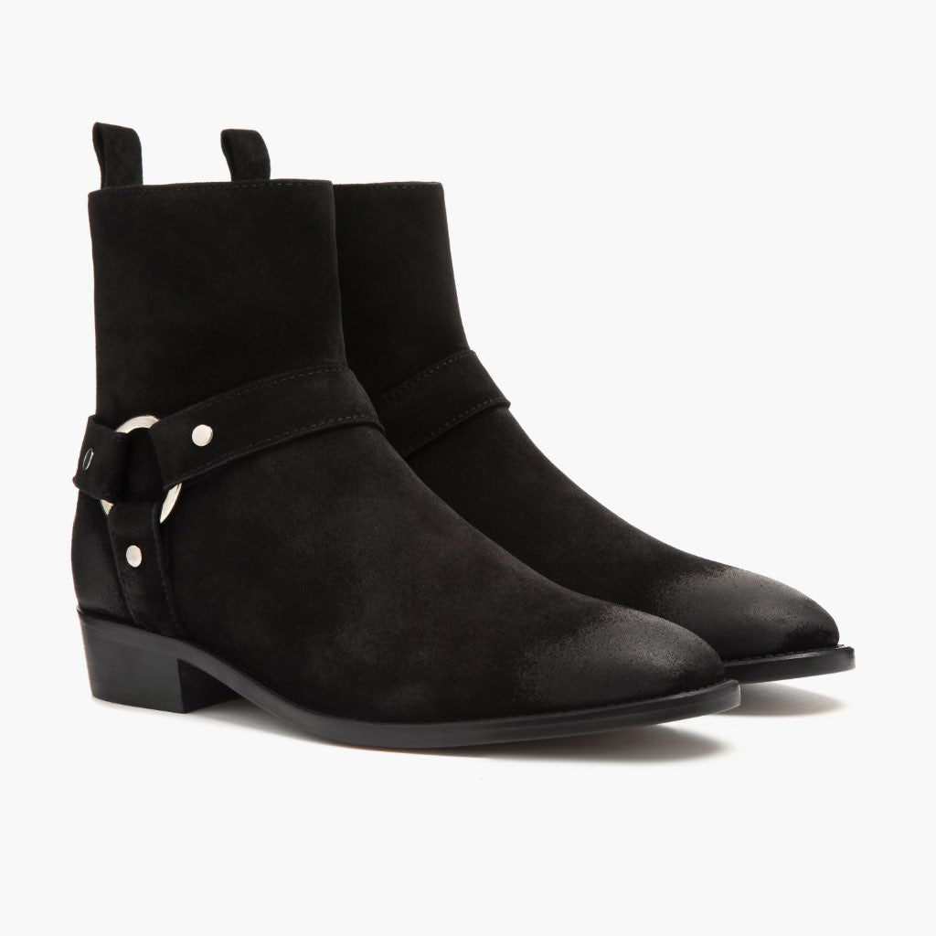 Harness Черный Suede Кожаные ботинки для Мужчин in Black Goatskin Suede - Вид сбоку | Купить в официальном онлайн-магазине
