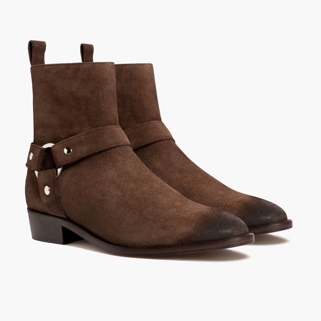 Harness Dark Коричневый Suede Кожаные ботинки для Мужчин in Dark Brown Goatskin Suede - Вид сбоку | Купить в официальном онлайн-магазине