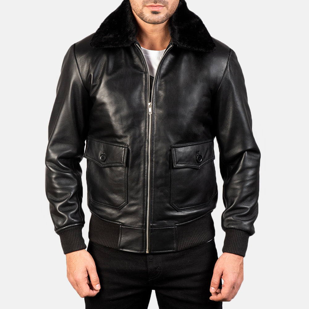 
Крупный план деталей of Shirt with Removable Fur & Zipper Hardware on Airin G-1 Черный Кожаный бомбер для Мужчин