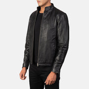 Black Cowhide Leather Biker Jacket - Вид сзади с идеальной посадкой по плечам и ровным подолом