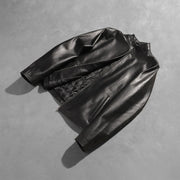 Open Hem &amp; Hem Craftsmanship Construction Detail on Alex Black Leather Biker Jacket