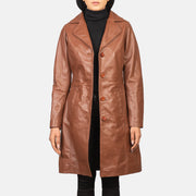
Alexis Коричневый Single Breasted Кожаное пальто для Женщин in Brown Cowhide Leather - Вид спереди и приталенный силуэт | Купить в официальном онлайн-магазине