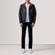 
Brown Sheepskin Leather Bomber Jacket - Вид сзади, подчеркивающий посадку по плечам и ровный край