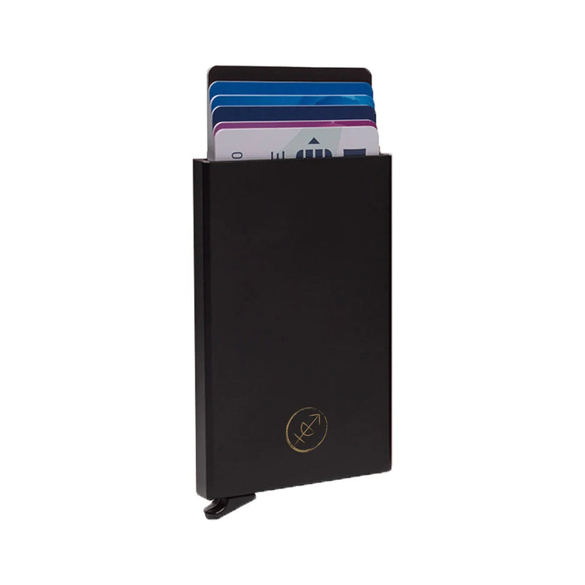 Aluminium Card Holder in Classic 100% Full-Grain Leather - Full Exterior Front Profile View | Buy Online