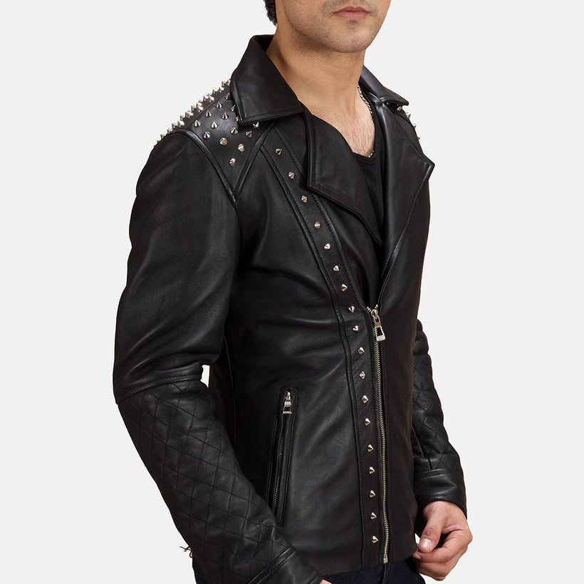 Черная Studded Кожаная косуха мужская