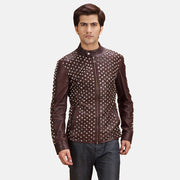 
Blix Bono Бордовый Кожаная куртка-косуха для Мужчин in Maroon Sheepskin Leather - Вид спереди и приталенный силуэт | Купить в официальном онлайн-магазине