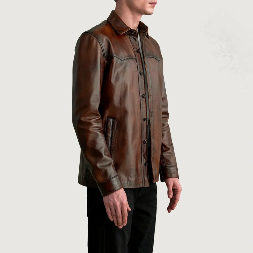 Bronco Distressed Коричневая Leather Shirt мужская