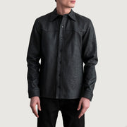 
Bronco Tumbled Черный Leather Shirt для Мужчин - Вид сбоку, демонстрирующий эргономичный крой рукава