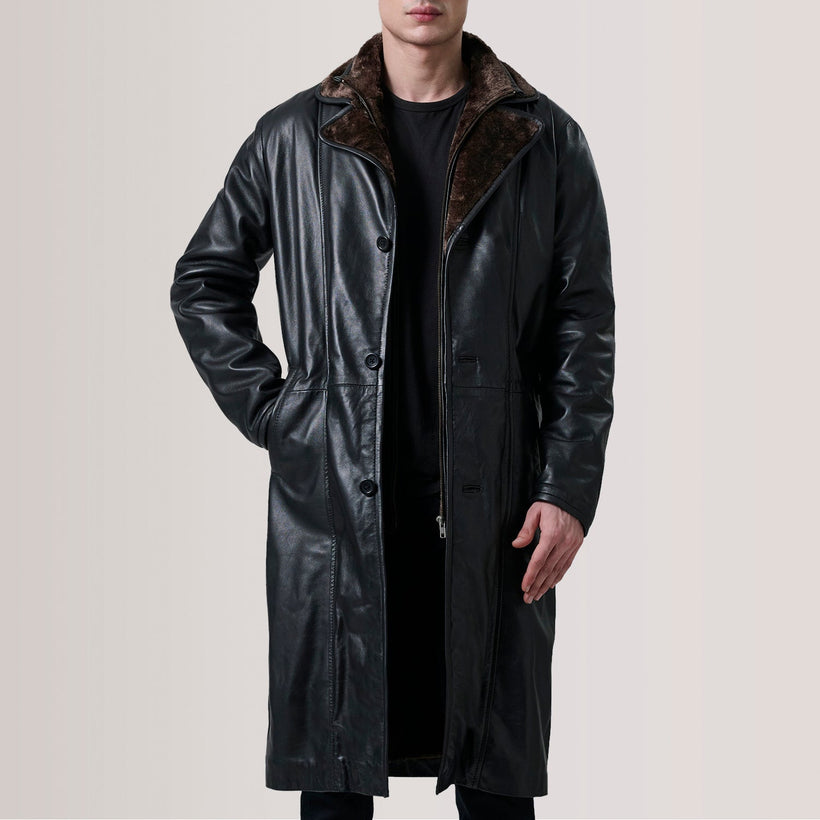 Cai Черная Leather Shearling Кожаное пальто мужская