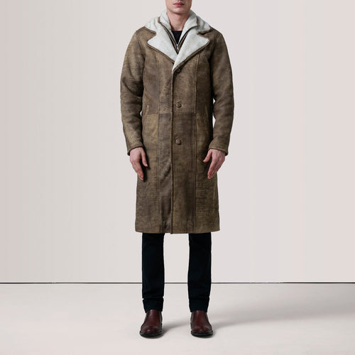 Distressed Brown Sheepskin Snuffed Aviator Jacket - Back View Showing Tailored Shoulder Fit & Clean Hemline