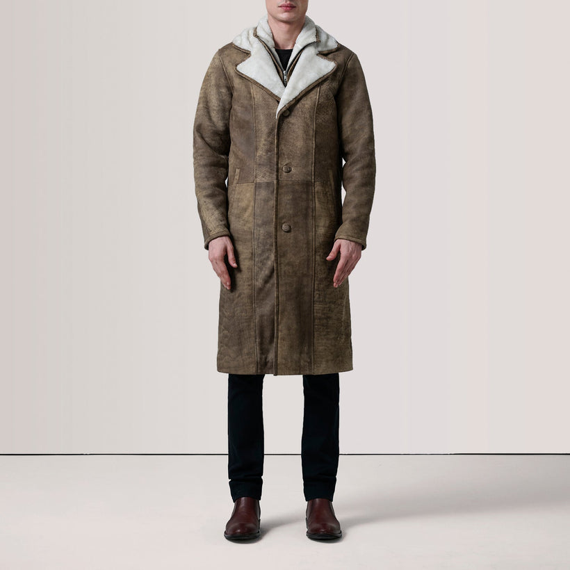 Cai Distressed Коричневая Leather Shearling Кожаное пальто мужская