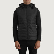 
Крупный план деталей of Classic Collar & Zipper Hardware on Carlo Черный Утепленный жилет с капюшоном для Мужчин