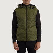 
Крупный план деталей of Classic Collar & Zipper Hardware on Carlo Оливковый Утепленный жилет с капюшоном для Мужчин