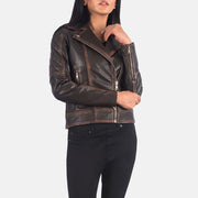 
Крупный план деталей of Notch & Zipper Hardware on Carolyn Quilted Vintage Brown Biker Jacket
