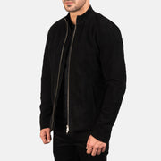 
Black Goatskin Suede Biker Jacket - Вид сзади, подчеркивающий посадку по плечам и ровный край
