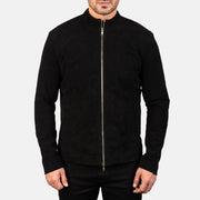 
Крупный план деталей of Mandarin & Zipper with Dual Puller Hardware on Charcoal Черный Suede Кожаная куртка-косуха для Мужчин
