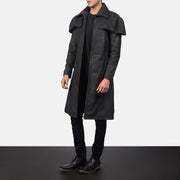 
Distressed Black Sheepskin Snuffed Trench Coat - Вид сзади, подчеркивающий посадку по плечам и ровный край