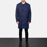 
Blue Wool Double Breasted Coat - Вид сбоку, демонстрирующий эргономичный крой рукава