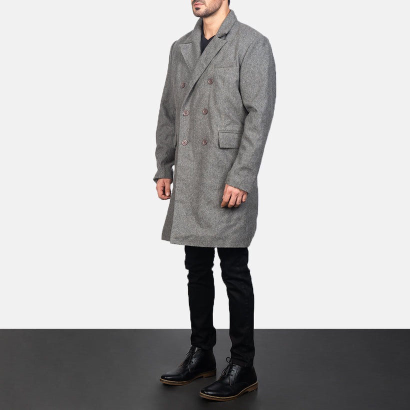 Claud Grey Wool Double-Breasted Кожаное пальто для Мужчин