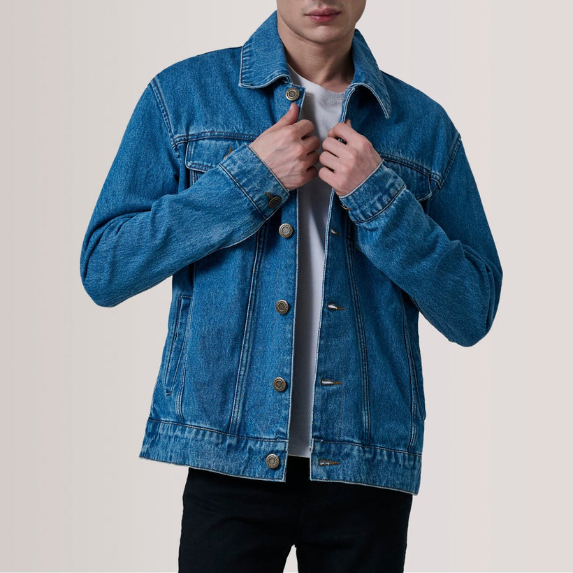 Conard Синяя Denim Trucker Кожаная куртка мужская
