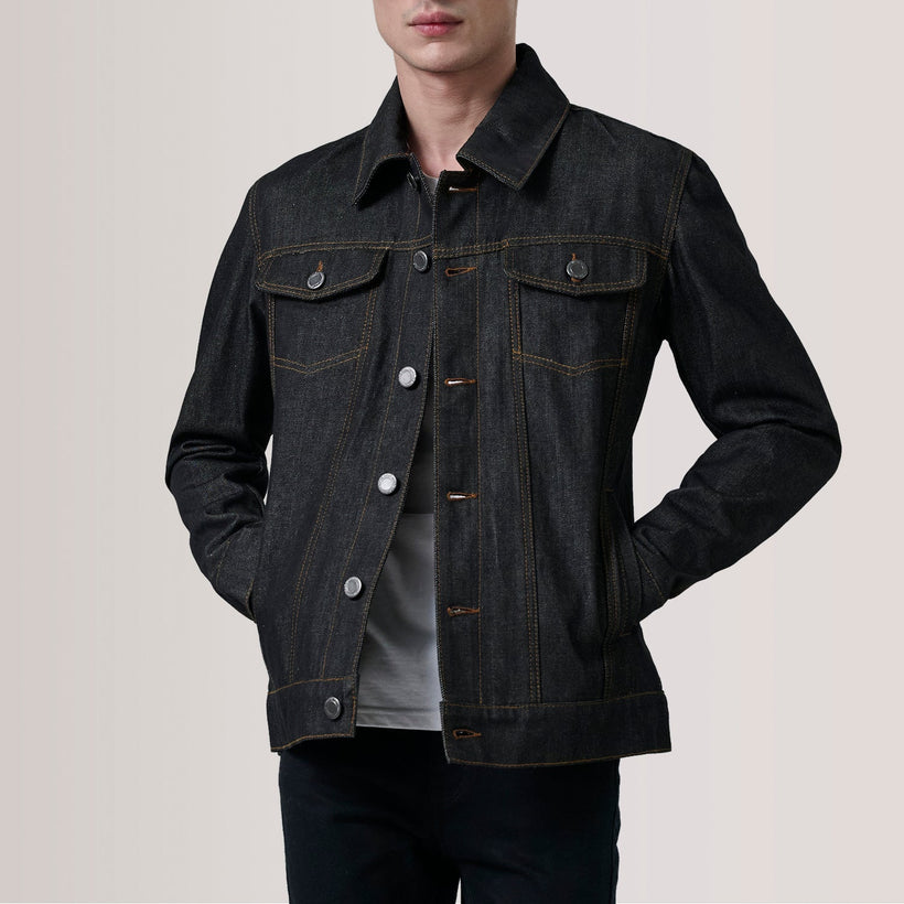 Conard Faded Черная Denim Trucker Кожаная куртка мужская