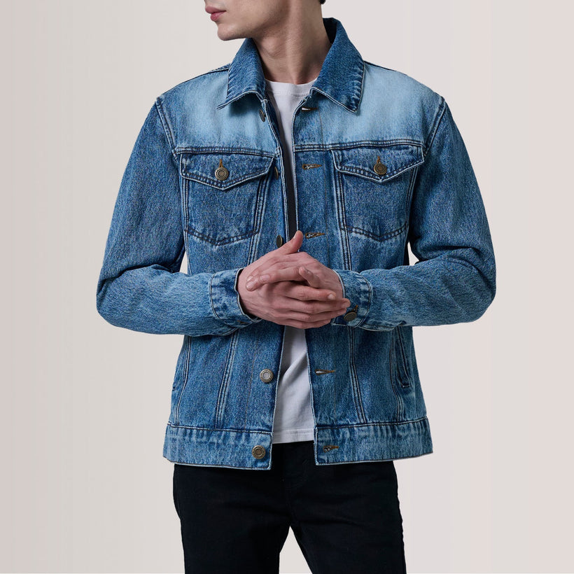Conard Ice Синяя Denim Trucker Кожаная куртка мужская