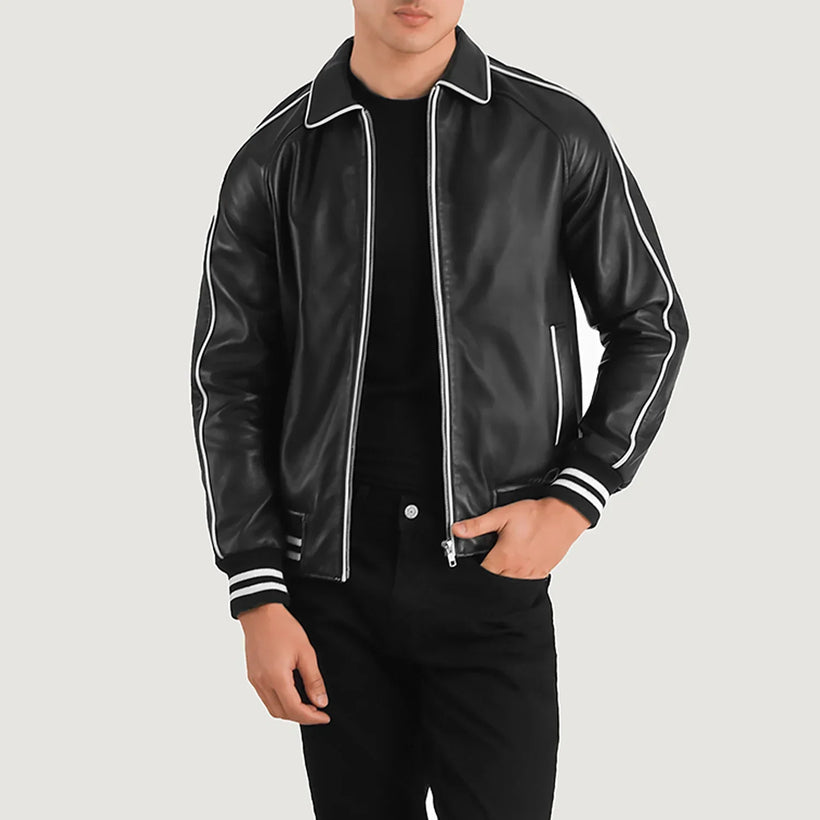 Cooper Черная Leather Varsity Кожаная куртка мужская