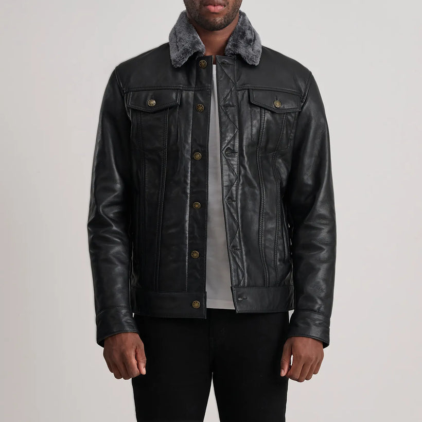 Dallis Черная Leather Shearling Trucker Кожаная куртка мужская