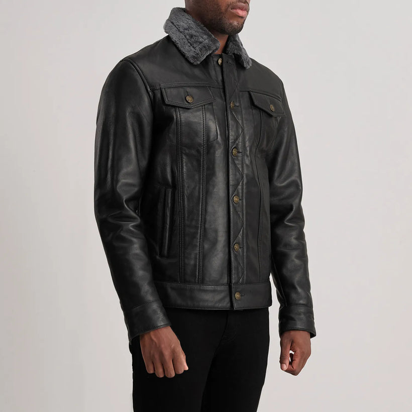 Dallis Черная Leather Shearling Trucker Кожаная куртка мужская