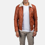 Men's Dan Frost Tan Shearling Jacket in Brown Sheepskin Leather - Front Profile View &amp; Tailored Silhouette | Buy Online