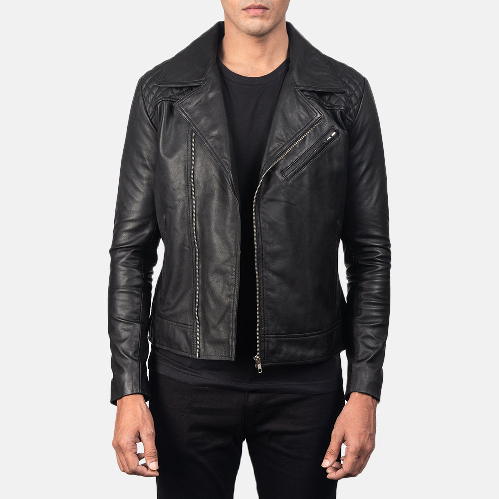 Danny Quilted Brown Leather Biker Jacket in Distressed Brown Goatskin Leather - Вид спереди и приталенный силуэт | Купить в официальном онлайн-магазине