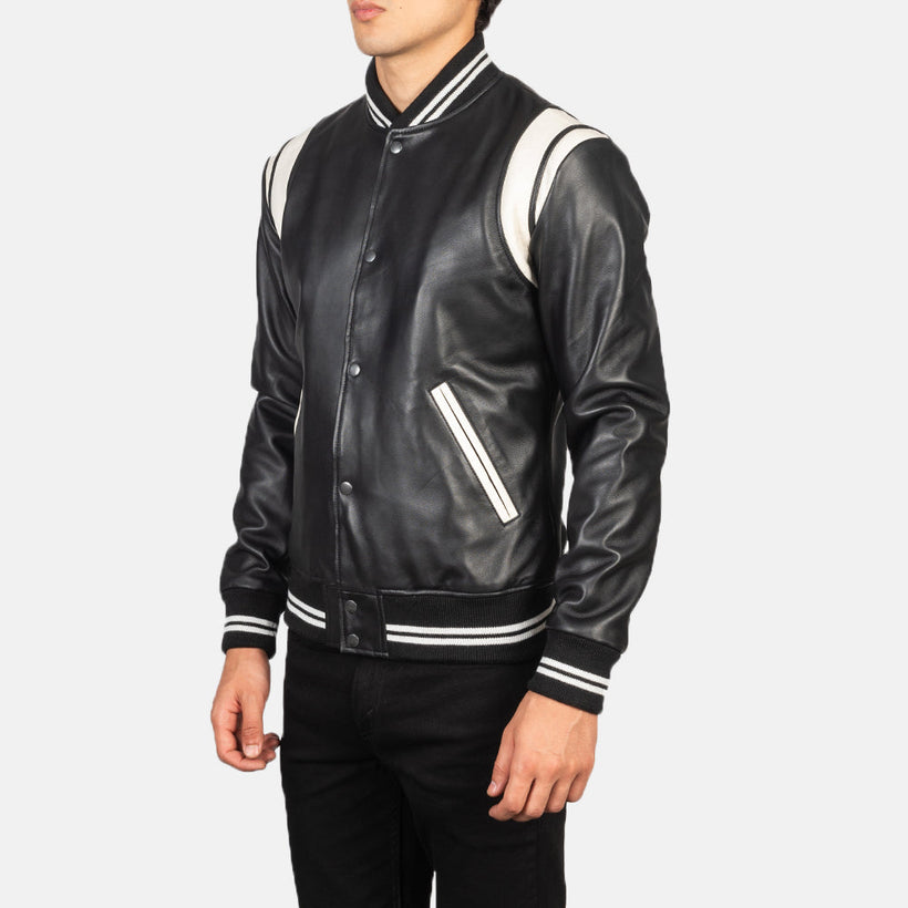 Dantee Черная Leather Varsity Кожаная куртка мужская
