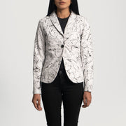 Women's Donna Blake White Leather Blazer in White Sheepskin Dip &amp;Amp; Dye - Front Profile View &amp; Tailored Silhouette | Buy Online