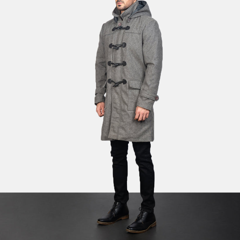 Drake Grey Wool Hooded Duffle Кожаное пальто для Мужчин