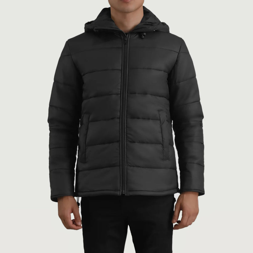 Erico Черный Hooded Puffer Кожаная куртка для Мужчин