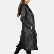 
Black Sheepskin Leather Trench Coat - Вид сзади, подчеркивающий посадку по плечам и ровный край