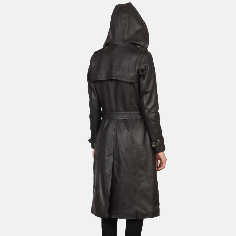 
Крупный план деталей of Hooded & Button + Belt Hardware on Fixon Hooded Коричневый Кожаный тренчкот для Женщин