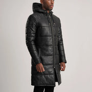 
Tan Brown Sheepskin Leather Hooded Jacket - Вид сзади, подчеркивающий посадку по плечам и ровный край