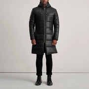 
Floyd Tan Hooded Leather Puffer Coat - Вид сбоку, демонстрирующий эргономичный крой рукава