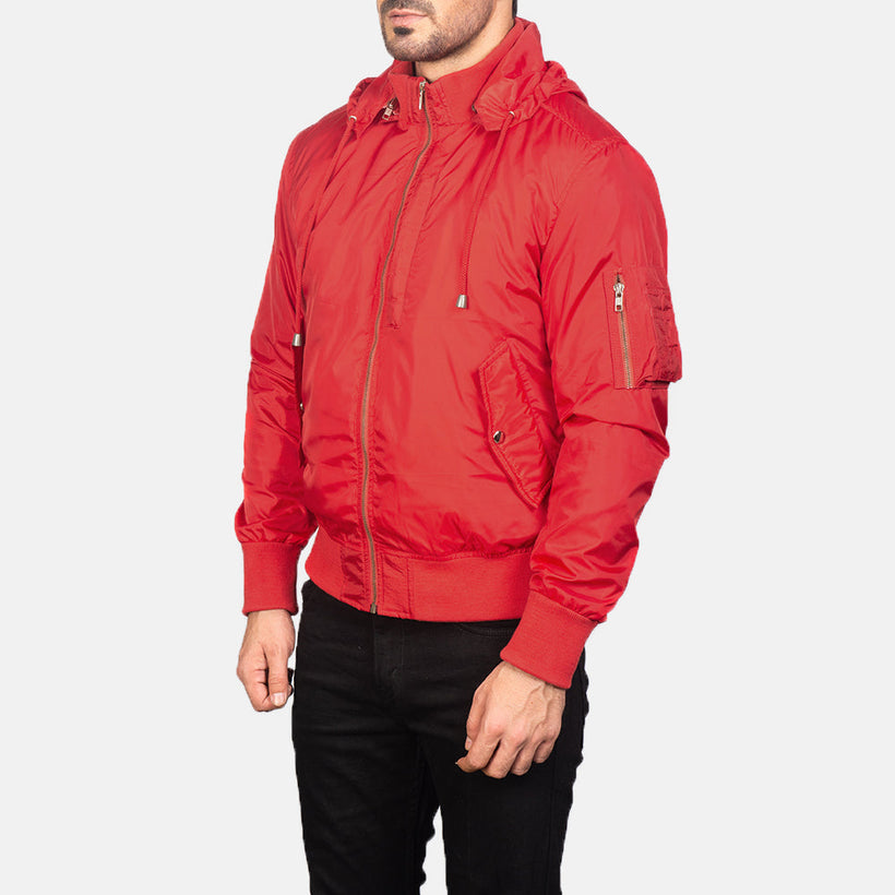 Hanklin MA-1 Красная Hooded Кожаный бомбер мужская