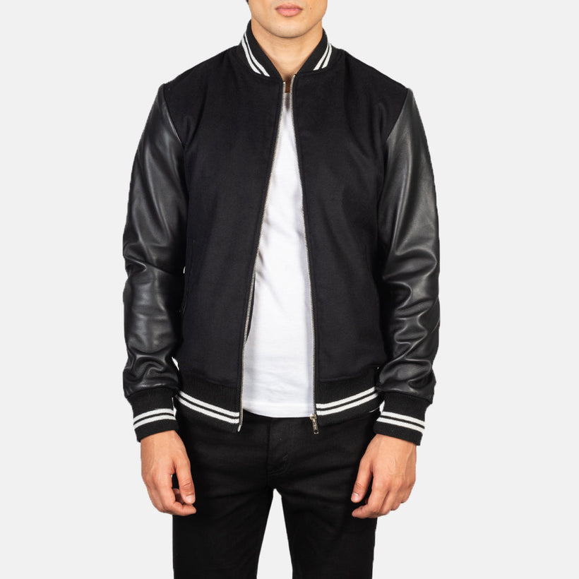 Harrison Черная Hybrid Varsity Кожаная куртка мужская