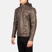 Brown Cowhide Leather Biker Jacket - Back View Showing Tailored Shoulder Fit &amp; Clean Hemline