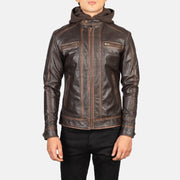 
Крупный план деталей of Band with Snap Button & Zipper Hardware on Hector Vintage Коричневый Hooded Кожаная куртка-косуха для Мужчин