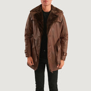 
Hunter Distressed Коричневый Fur Кожаное пальто для Мужчин - Вид сбоку, демонстрирующий эргономичный крой рукава