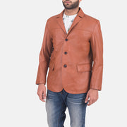 Brown Sheepskin leather Blazer - Back View Showing Tailored Shoulder Fit &amp; Clean Hemline