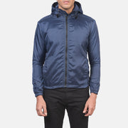 
Jimmy Синий Hooded Windbreaker Кожаная куртка для Мужчин in Blue Nylon - Вид спереди и приталенный силуэт | Купить в официальном онлайн-магазине